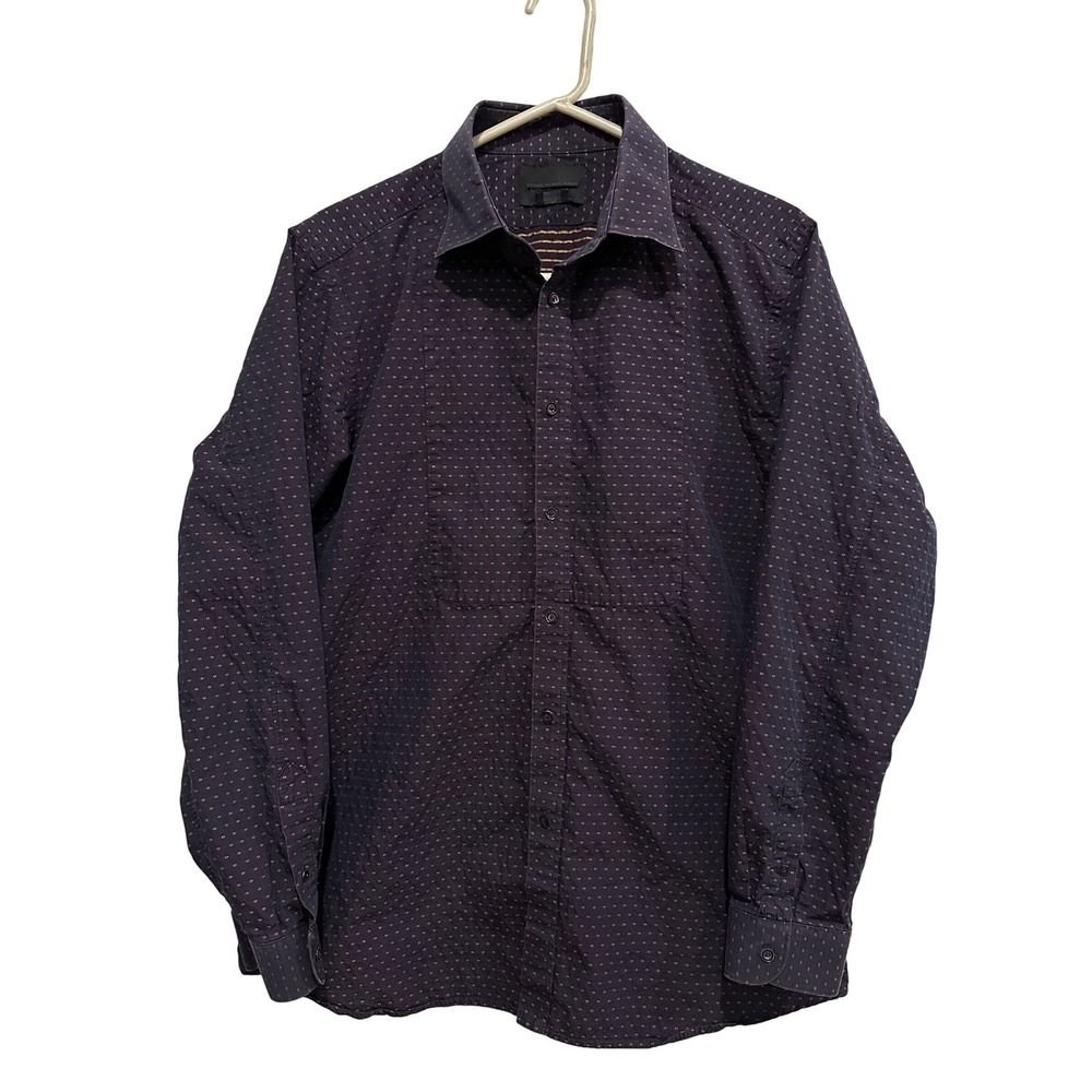 Diesel Black Gold Mens Button Down Shirt Navy Dot Print Long Sleeve Size 52